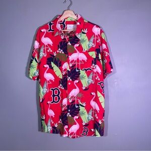 Boston Red Sox MLB Hawaiian Tropical Flamingo Shirt Floral Button Size L Adult